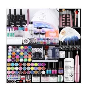 Professional Acrylic Nail Kit Set w/ UV Light Complete Nail Supplies Whole Salon
